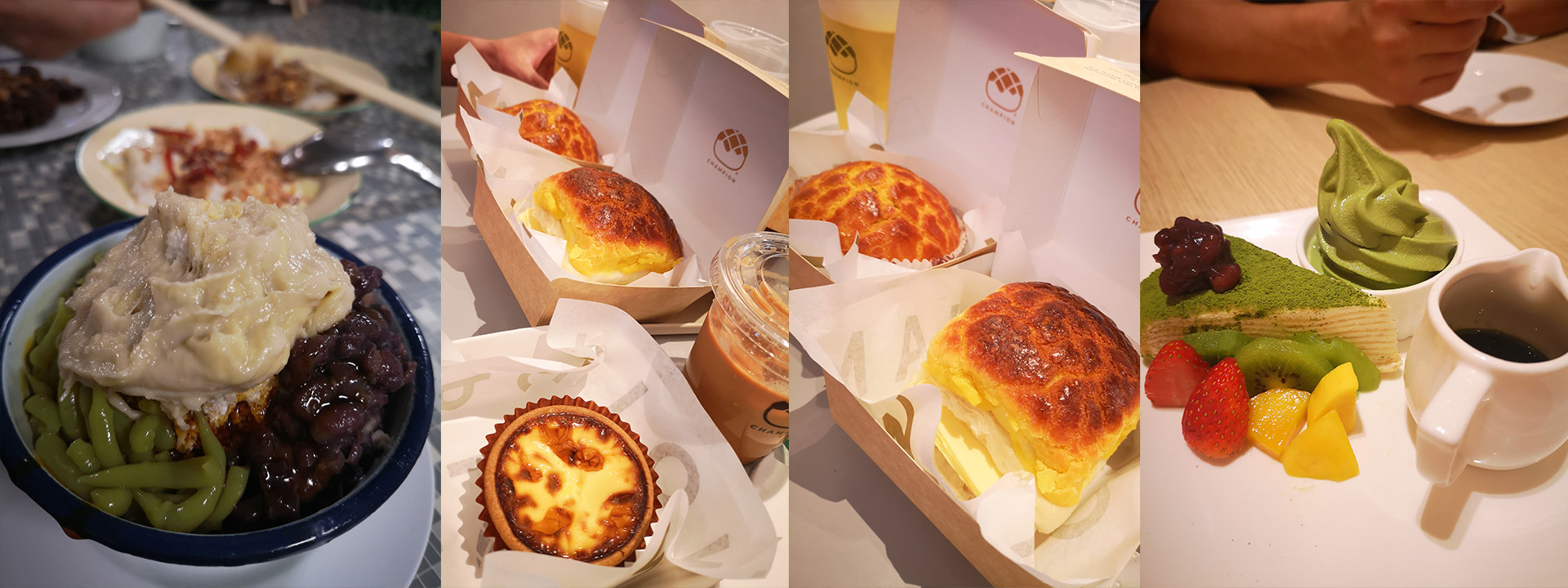 Food. Desserts. Durian. Matcha. and Buns.